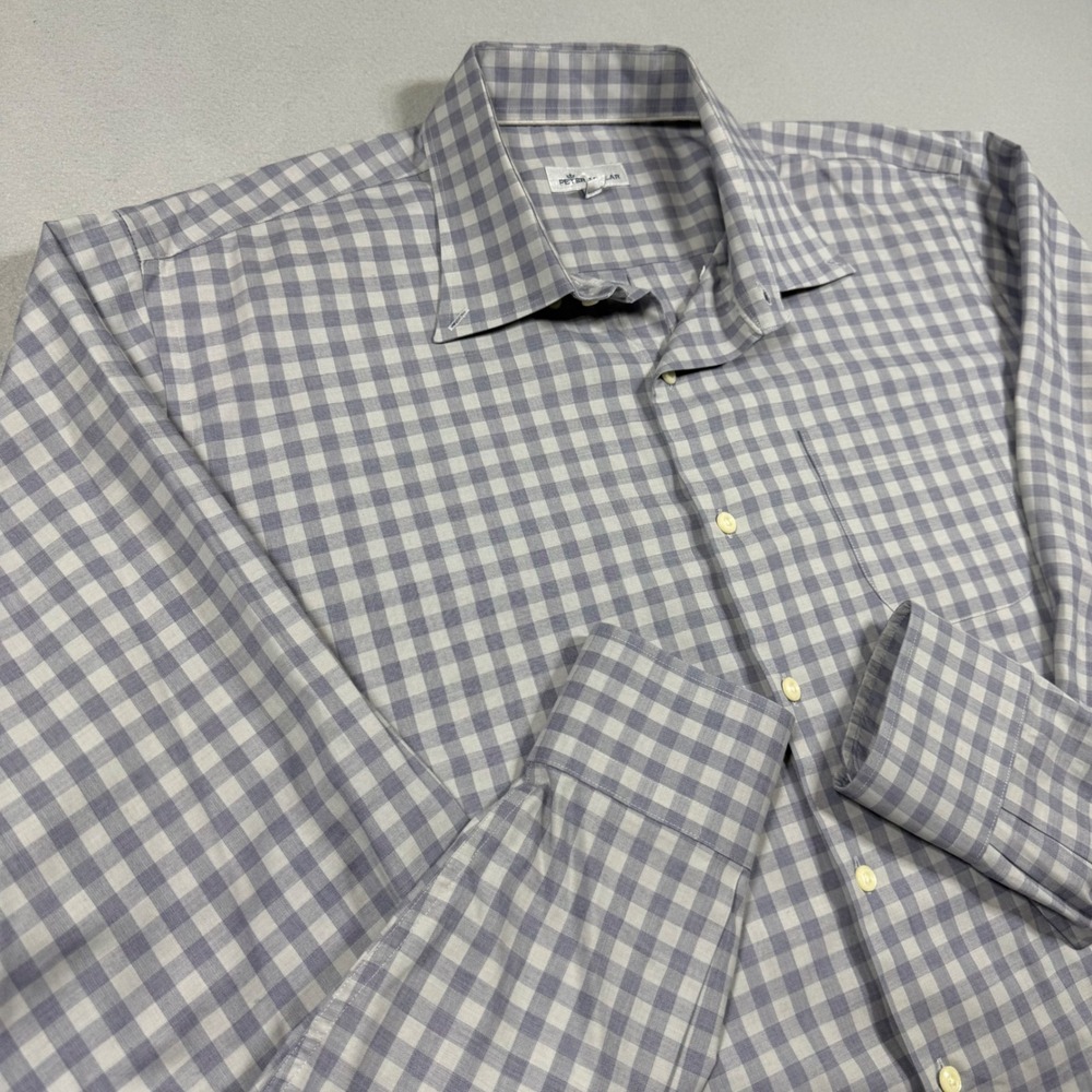 Peter Millar Mens Blue Gingham Check Long Sleeve Button Down Shirt MF19W13NBL XL